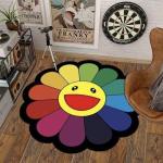 Happy Face Rainbow Flower Rug – Modern Tiny Home Decor
